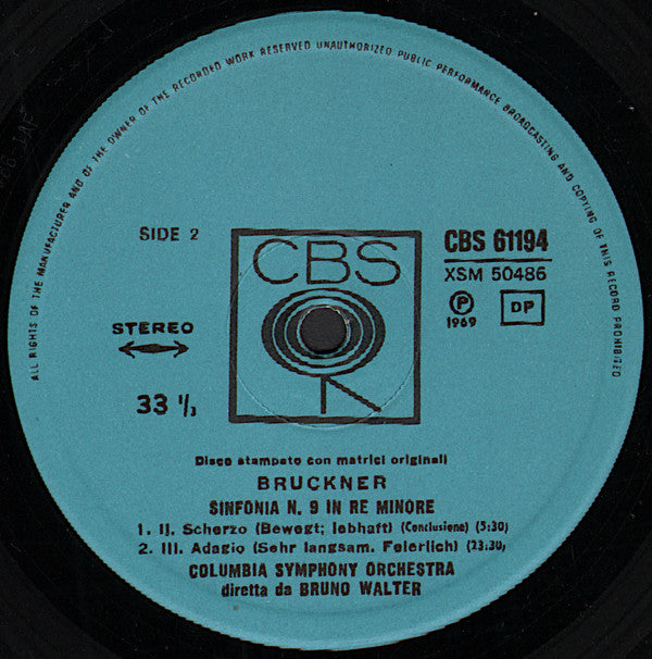 Anton Bruckner, Columbia Symphony Orchestra, Bruno Walter : Sinfonia N. 9 In Re Minore (LP, RE)