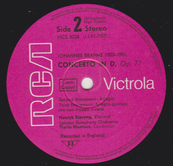 Johannes Brahms - Henryk Szeryng, London Symphony Orchestra, Pierre Monteux : Violinkonzert (LP, Album, RE, RP)