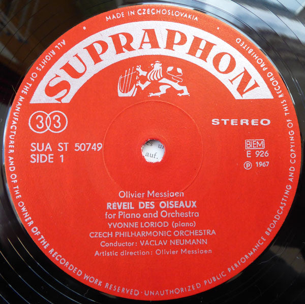 Olivier Messiaen / Yvonne Loriod / The Czech Philharmonic Orchestra / Václav Neumann : Oiseaux Exotiques - Réveil Des Oiseaux - La Bouscarle (LP, Red)