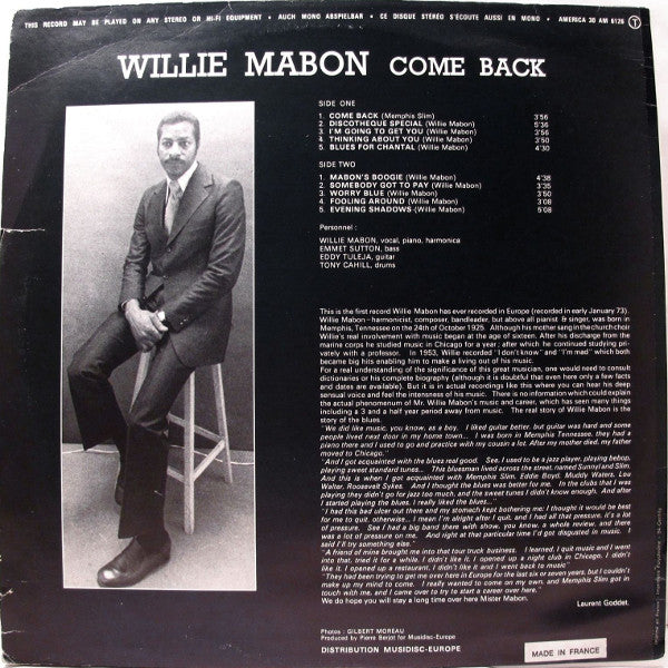 Willie Mabon : Come Back (LP, Album)
