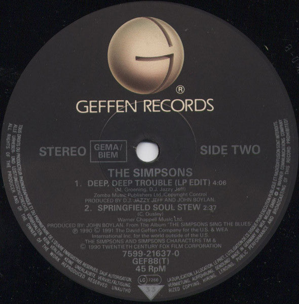 The Simpsons Featuring Bart Simpson (2) & Homer Simpson : Deep, Deep Trouble (12")