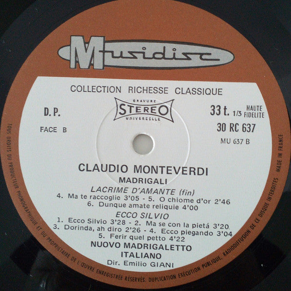 Claudio Monteverdi, Emilio Giani, Il Nuovo Madrigaletto Italiano : Madrigali (LP, RE)