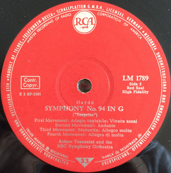 Wolfgang Amadeus Mozart / Joseph Haydn - Arturo Toscanini, NBC Symphony Orchestra : Mozart Symphony No. 40 / Haydn "Surprise" Symphony (LP, RE)