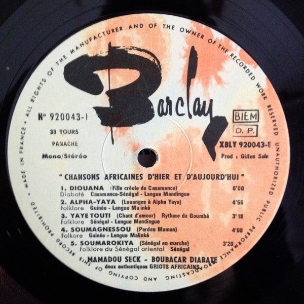 Mamadou Seck And Boubacar Diabaté : Chansons Africaines D'hier Et D'aujourd'hui (LP, Album)