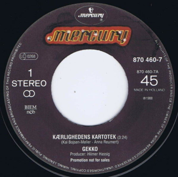 Gekko (9) : Kærlighedens Kartotek / Se På Dig Nu (7", Promo)