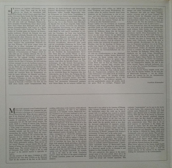 Claudio Monteverdi - Nigel Rogers (2) · Patrizia Kwella · David Thomas (9) · Carolyn Watkinson · Musica Antiqua Köln · Reinhard Goebel : Combattimento Di Tancredi E Clorinda · Lamento D'Arianna · Lamento D'Olimpia (LP)