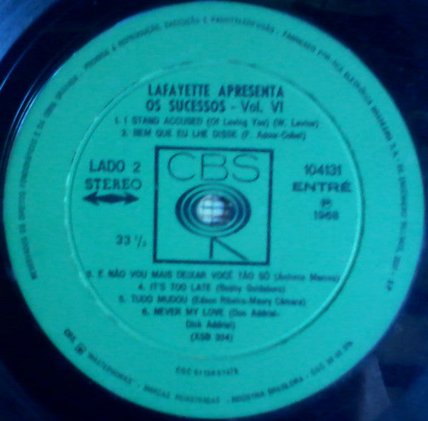 Lafayette (5) : Lafayette Apresenta Os Sucessos Vol. VI (LP, Album, RE)