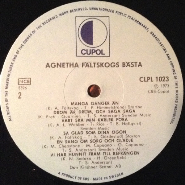 Agnetha Fältskog : Agnetha Fältskogs Bästa (LP, Comp, RE)
