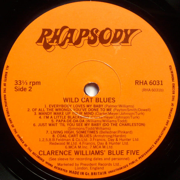Clarence Williams' Blue Five : Wild Cat Blues (LP, Comp)
