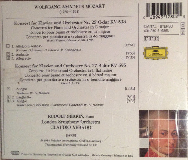 Wolfgang Amadeus Mozart - Rudolf Serkin, London Symphony Orchestra, Claudio Abbado : Klavierkonzerte Nos. 25 & 27 (CD, Comp)