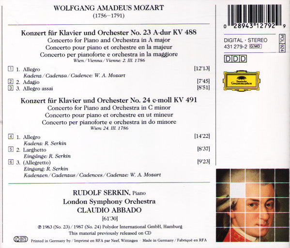 Wolfgang Amadeus Mozart / Rudolf Serkin, London Symphony Orchestra, Claudio Abbado : Klavierkonzerte Nos. 23 & 24 (CD, Comp)