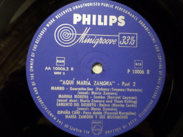 Maria Zamora Y Sus Muchachos : Aqui Maria Zamora (10", Album, Mono)