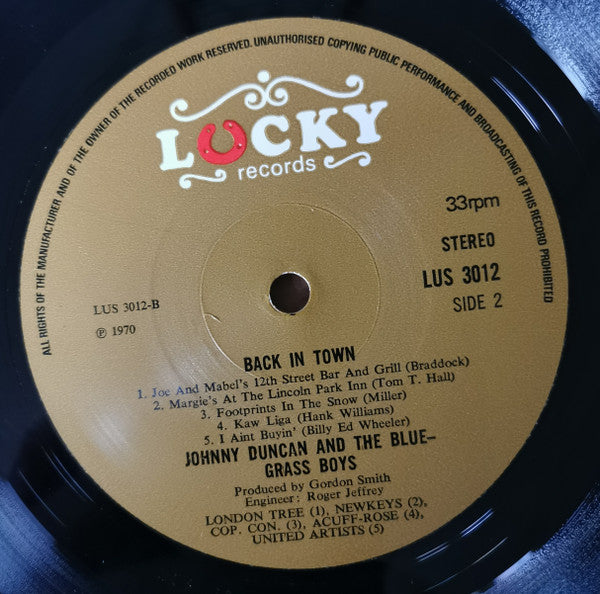 Johnny Duncan & His Blue Grass Boys : Back In Town (LP, Album)