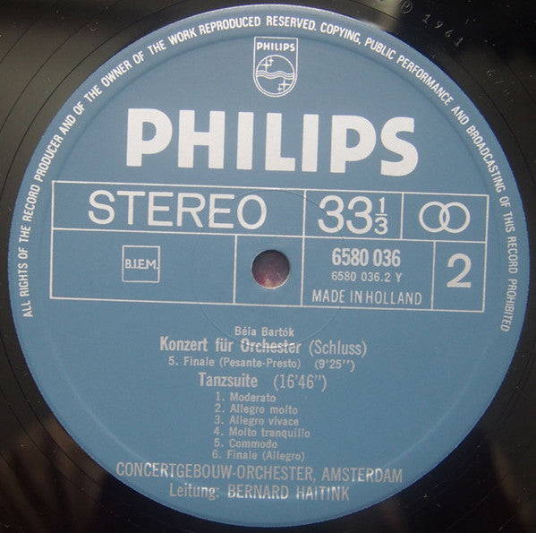 Béla Bartók ; Concertgebouworkest, Bernard Haitink : Konzert Für Orchester / Tanzsuite (LP, Album, RE)