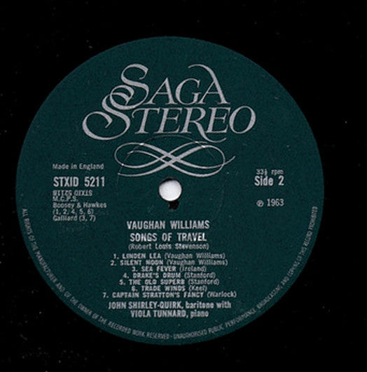 John Shirley-Quirk, Viola Tunnard, Ralph Vaughan Williams : Songs Of Travel And Other Songs (LP)