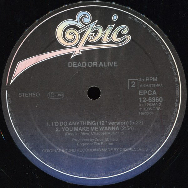 Dead Or Alive : In Too Deep (Off Yer Mong Mix) (12", Maxi)