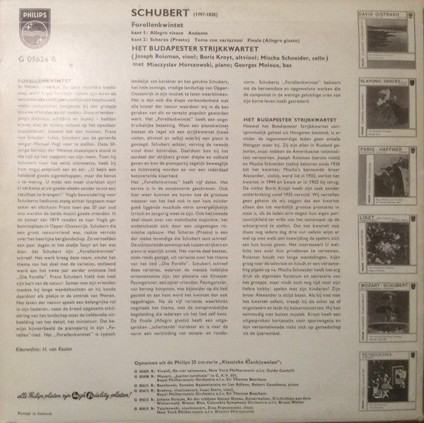 Franz Schubert - Budapest String Quartet : Forellen-Kwintet (10")