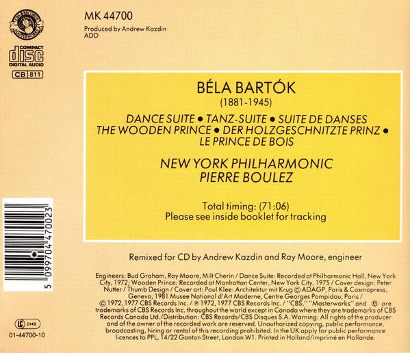 Béla Bartók, Pierre Boulez, New York Philharmonic : The Wooden Prince = Le Prince De Bois = Der Holzgeschnitzte Prinz / Dance Suite = Suite De Danses = Tanz-Suite (CD, Comp)