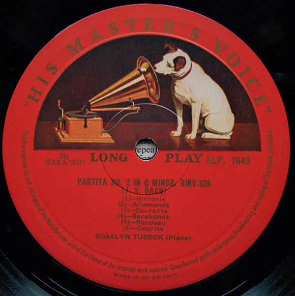 Rosalyn Tureck, Johann Sebastian Bach : Partitas Nos. 1 And 2 (LP, Album, Mono)