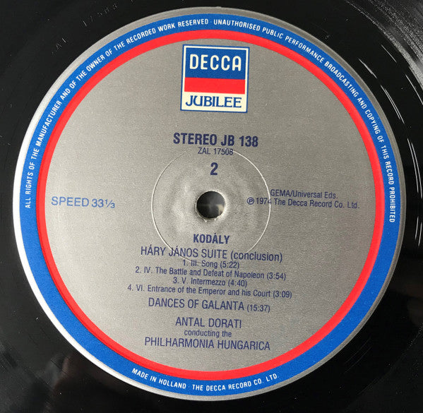 Zoltán Kodály, Antal Dorati, Philharmonia Hungarica : Háry János Suite; Dances Of Galánta; Peacock Variations (LP, Comp, RE)