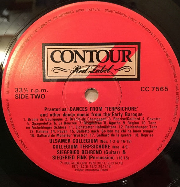 Michael Praetorius, Collegium Terpsichore, Ulsamer Collegium, Siegfried Behrend, Siegfried Fink : Dances From "Terpsichore" And Other Dances From The Early Baroque (LP, Comp, RE)