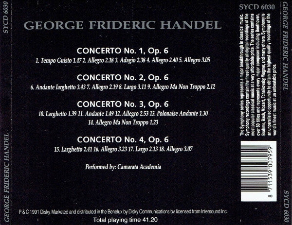 Georg Friedrich Händel : Concerti Grossi, Op. 6 No's 1, 2, 3, 4 (CD, Album)
