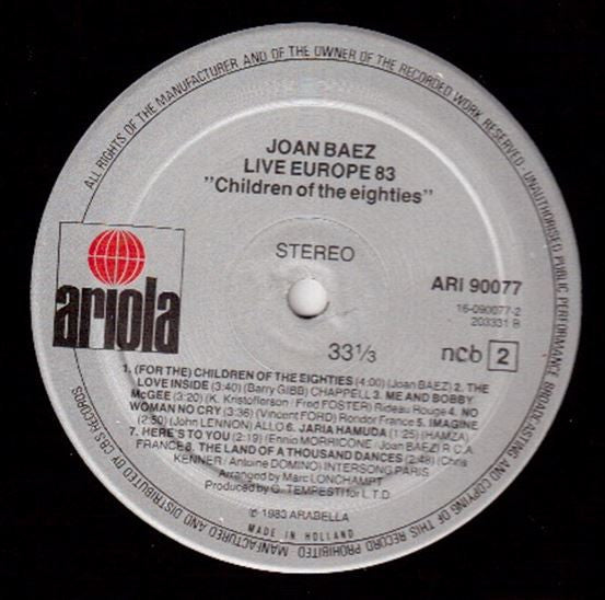 Joan Baez : Live Europe 83 - Children Of The Eighties (LP, Album)