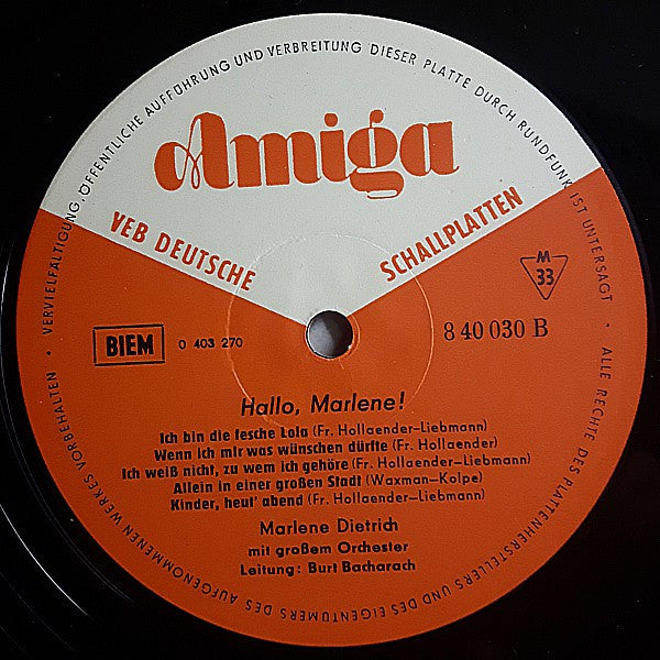 Marlene Dietrich : Hallo Marlene (LP, Mono)