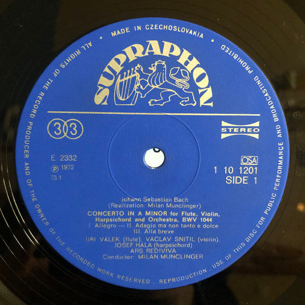 Johann Sebastian Bach / Ars Rediviva Ensemble, Milan Munclinger : Concertos, Adagio, Sinfonia (LP)