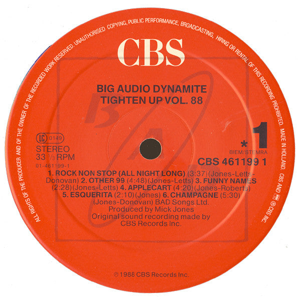Big Audio Dynamite : Tighten Up Vol. 88 (LP, Album)