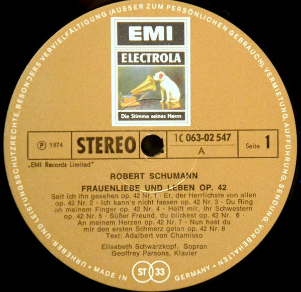 Robert Schumann - Elisabeth Schwarzkopf, Geoffrey Parsons (2) : Frauenliebe Und Leben, Op. 42 / Liederkreis, Op. 39 (LP, Gol)