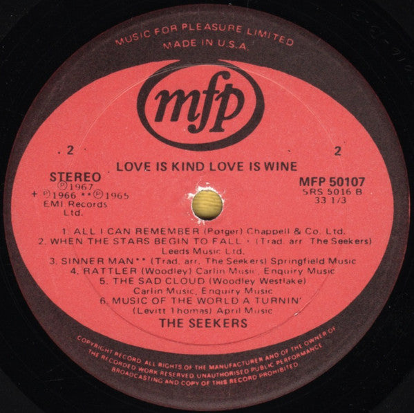 The Seekers : Music Of The World A Turnin' / Love Is Kind Love Is Wine (LP, Comp, RE)
