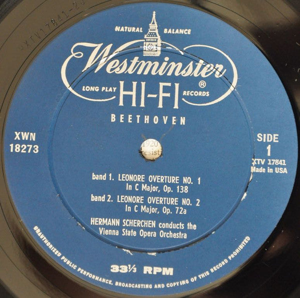 Ludwig van Beethoven, Orchester Der Wiener Staatsoper conducted by Hermann Scherchen : Leonore Overtures 1, 2, And 3 • Fidelio Overture (LP, Album, Mono)