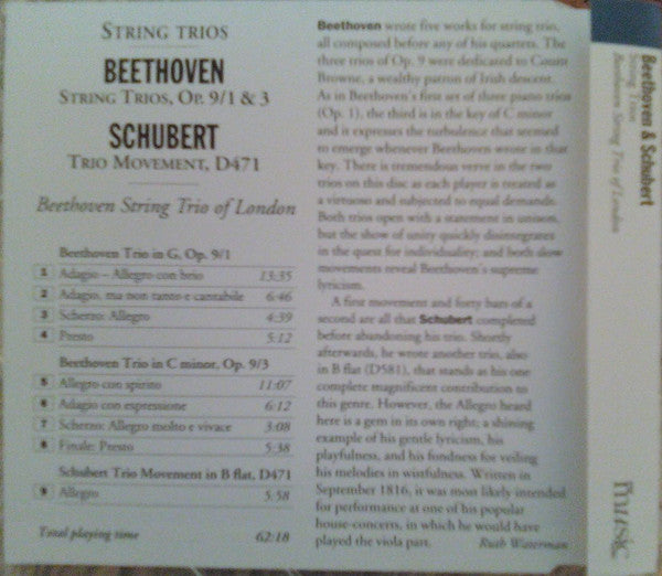 Ludwig van Beethoven / Franz Schubert - Beethoven String Trio Of London : String Trios (String Trios, Op. 9/1 & 3 / Trio Movement, D471) (CD)