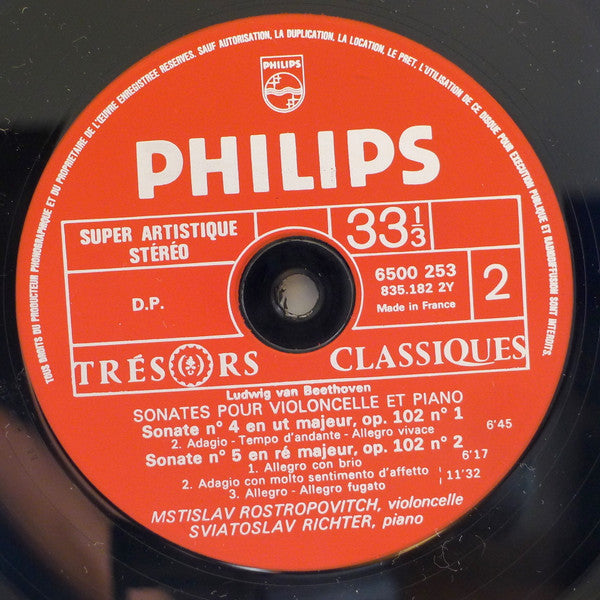 Ludwig van Beethoven / Mstislav Rostropovich, Sviatoslav Richter : Sonates Pour Violoncelle Et Piano N°1, 4, 5 (LP, RE, Gat)