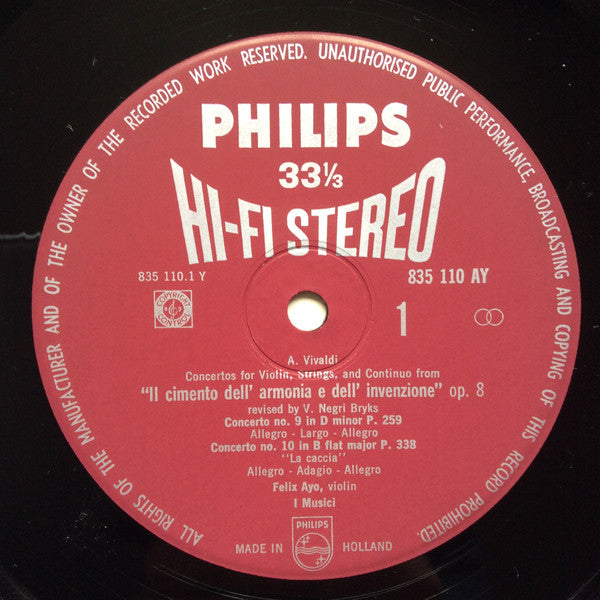 I Musici, Antonio Vivaldi, Félix Ayo : Il Cimento Dell'Armonia E Dell'Invenzione Op.8 Nr. 9-12 (LP)