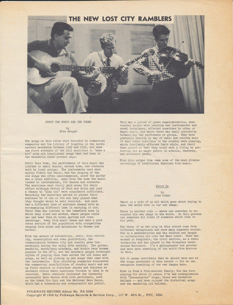 The New Lost City Ramblers : The New Lost City Ramblers (LP)