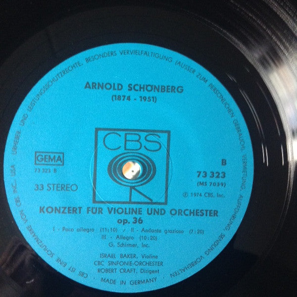 Arnold Schoenberg - Glenn Gould, Israel Baker, Robert Craft, CBC Symphony Orchestra : Konzert Für Klavier Und Orchester Op. 42 / Konzert Für Violine Und Orchester Op. 36 (LP, Comp)