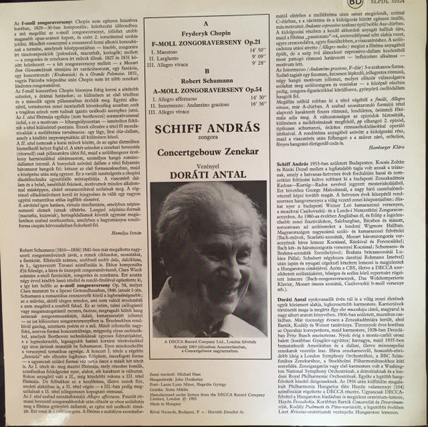 Frédéric Chopin, Robert Schumann, András Schiff, Concertgebouworkest, Antal Dorati : Piano Concerto No. 2 / Piano Concerto (LP, Album)
