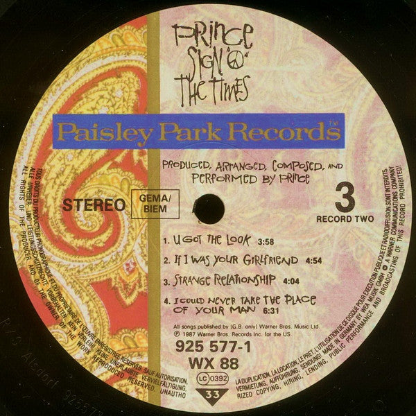 Prince : Sign "O" The Times (2xLP, Album, Tel)