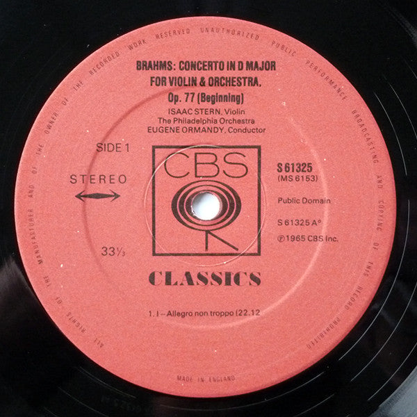 Johannes Brahms, Isaac Stern : Violin Concerto In D Major, Op. 77 (LP, Album, RE)