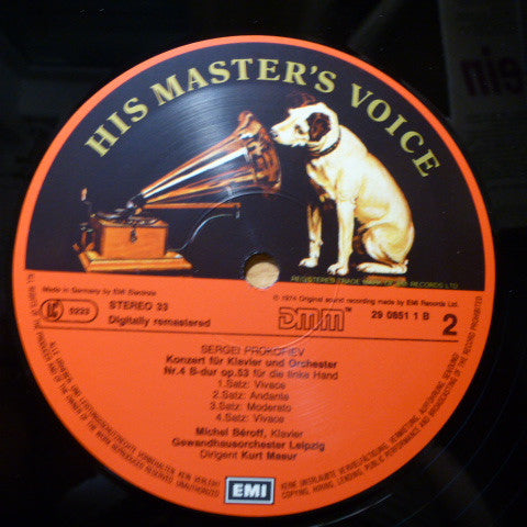 Sergei Prokofiev, Michel Béroff, Gewandhausorchester Leipzig, Kurt Masur : Piano Concertos / Klavierkonzerte 1, 4 & 5 (LP, Comp, RE, RM)