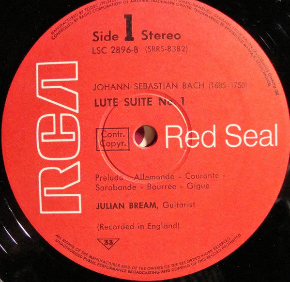 Julian Bream, Johann Sebastian Bach : J. S. Bach Lute Suites Nos. 1 And 2 (LP, Album)