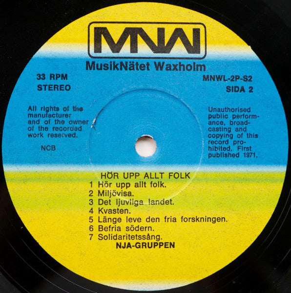 NJA-Gruppen : Hör Upp Allt Folk (LP, Album, RE, RP)