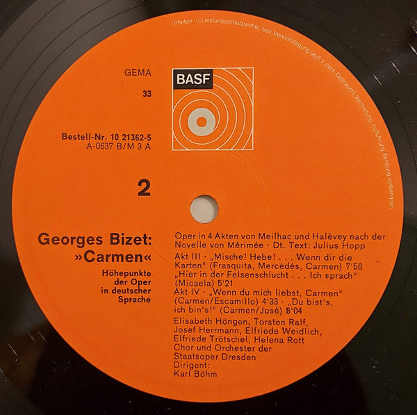 Georges Bizet, Chor Der Staatsoper Dresden Und Staatskapelle Dresden, Karl Böhm : Carmen (Höhepunkte Der Oper In Deutscher Sprache) (LP)