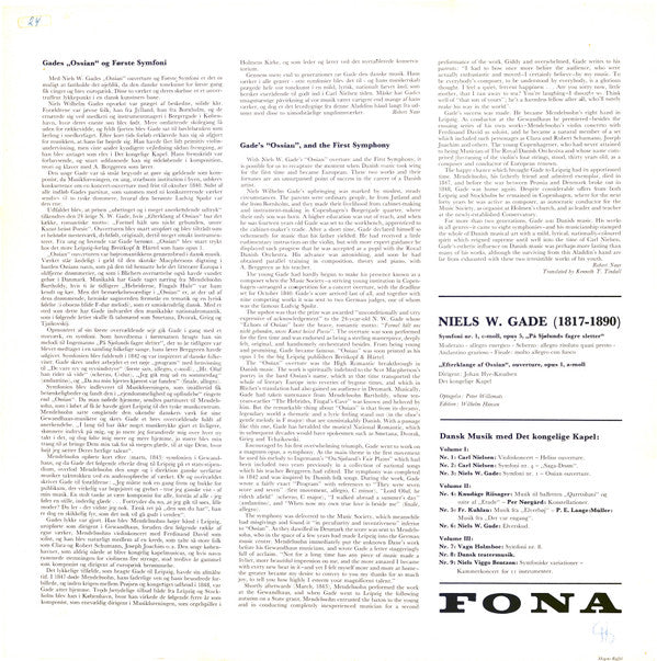Niels Wilhelm Gade : Symfoni Nr. 1, op. 5 "På Sjølunds fagre sletter" / "Efterklange af Ossian", ouverture, Opus 1, a-moll (LP)