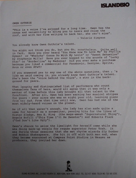 Gwen Guthrie : Just For You (LP, Album)