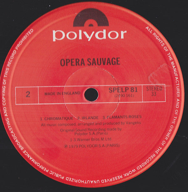 Vangelis : Opera Sauvage (LP, Album, RE)