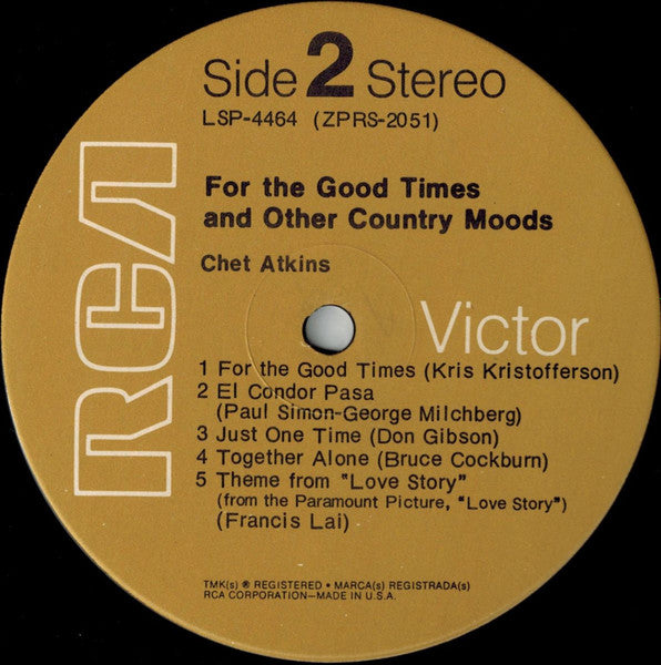 Chet Atkins : For The Good Times And Other Country Moods (LP, Album)