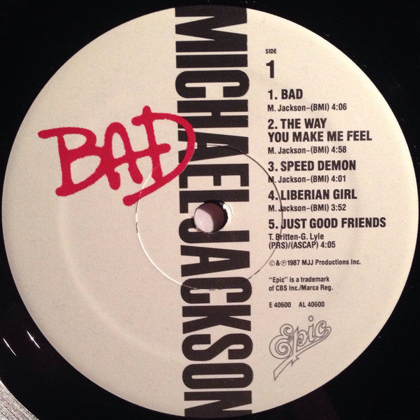 Michael Jackson : Bad (LP, Album, Hub)
